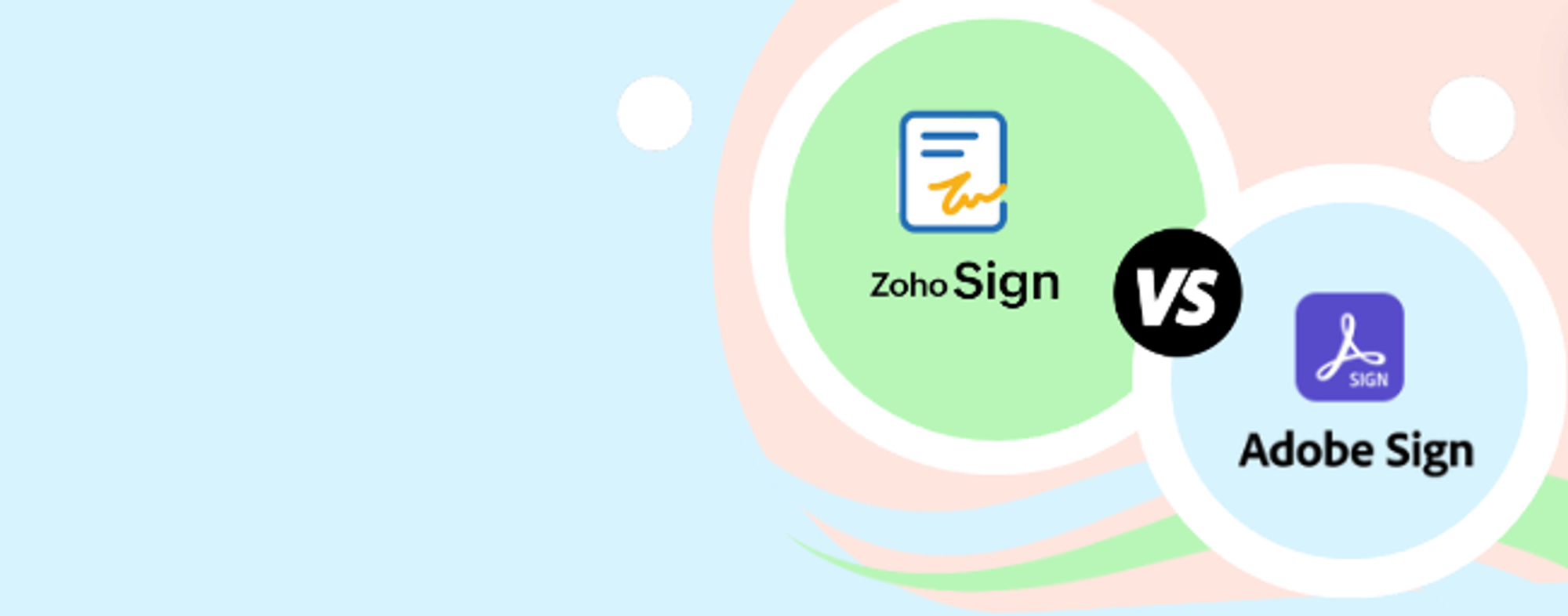 Comparative graphic featuring Zoho Sign and Adobe Sign logos with a 'VS' symbol.