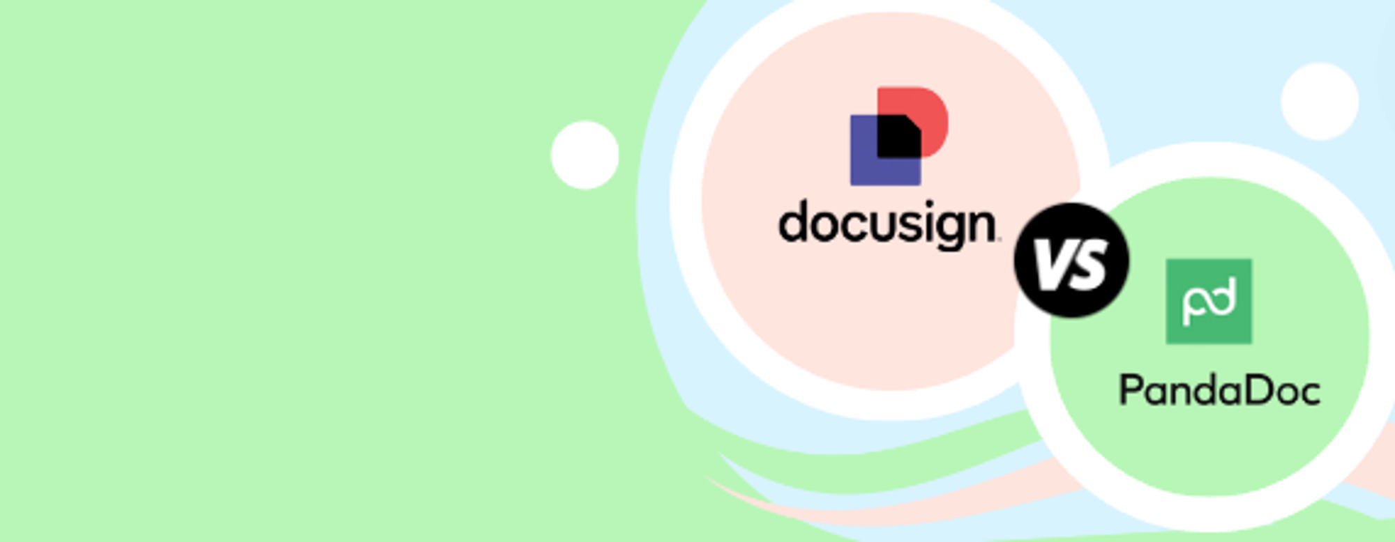 Comparison graphic showing DocuSign and PandaDoc logos on a pastel background.