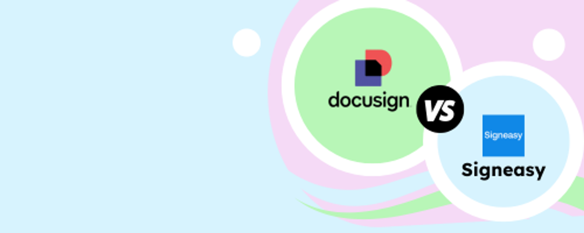 Graphic comparing DocuSign and Signeasy with a 'VS' symbol, depicting rivalry in e-signatures.